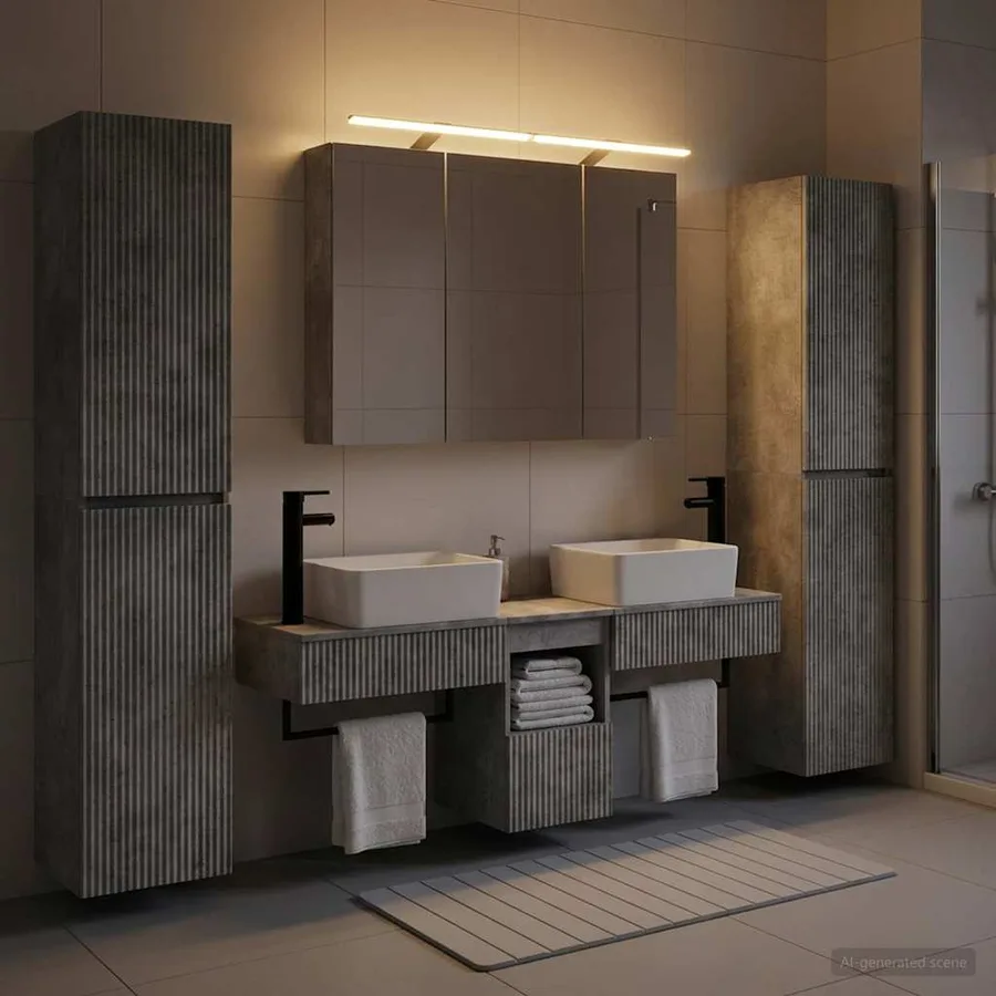 Ensemble de mobilier de salle de bain 6 pcs Gris béton - 4