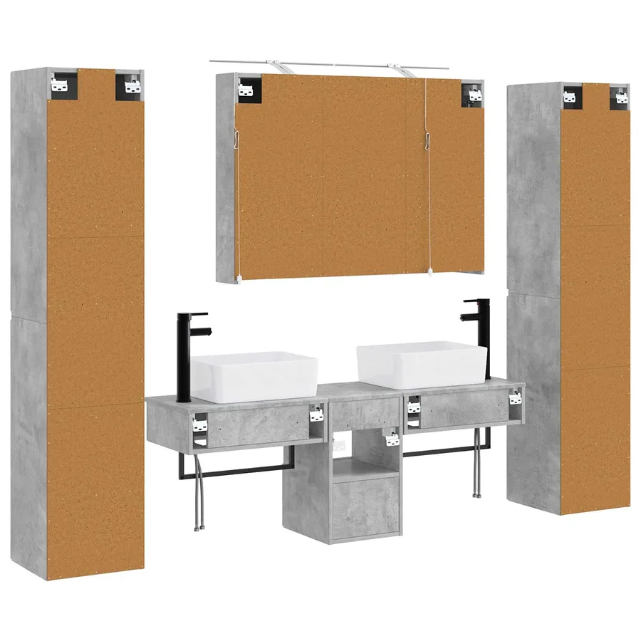 Ensemble de mobilier de salle de bain 6 pcs Gris béton - 9