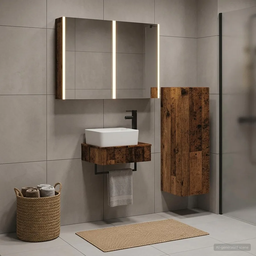 Ensemble de mobilier de salle de bain 4 pcs Bois ancien