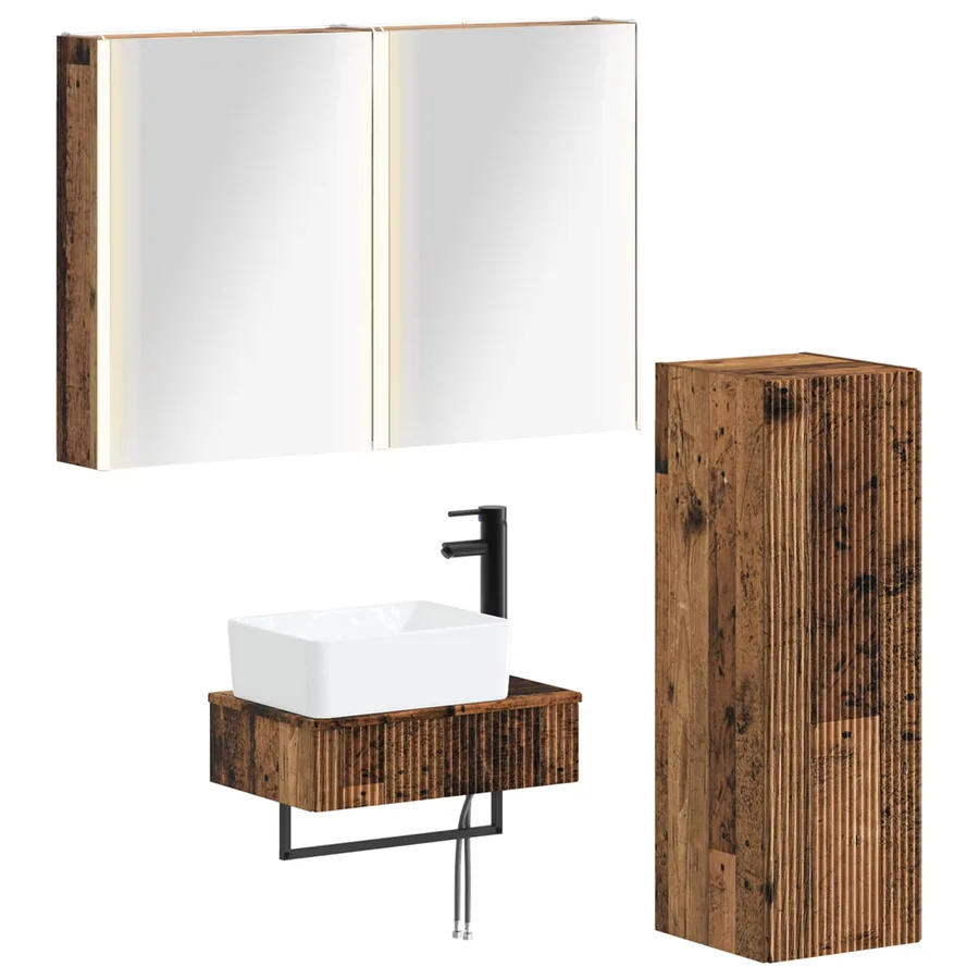 Ensemble de mobilier de salle de bain 4 pcs Bois ancien - 2