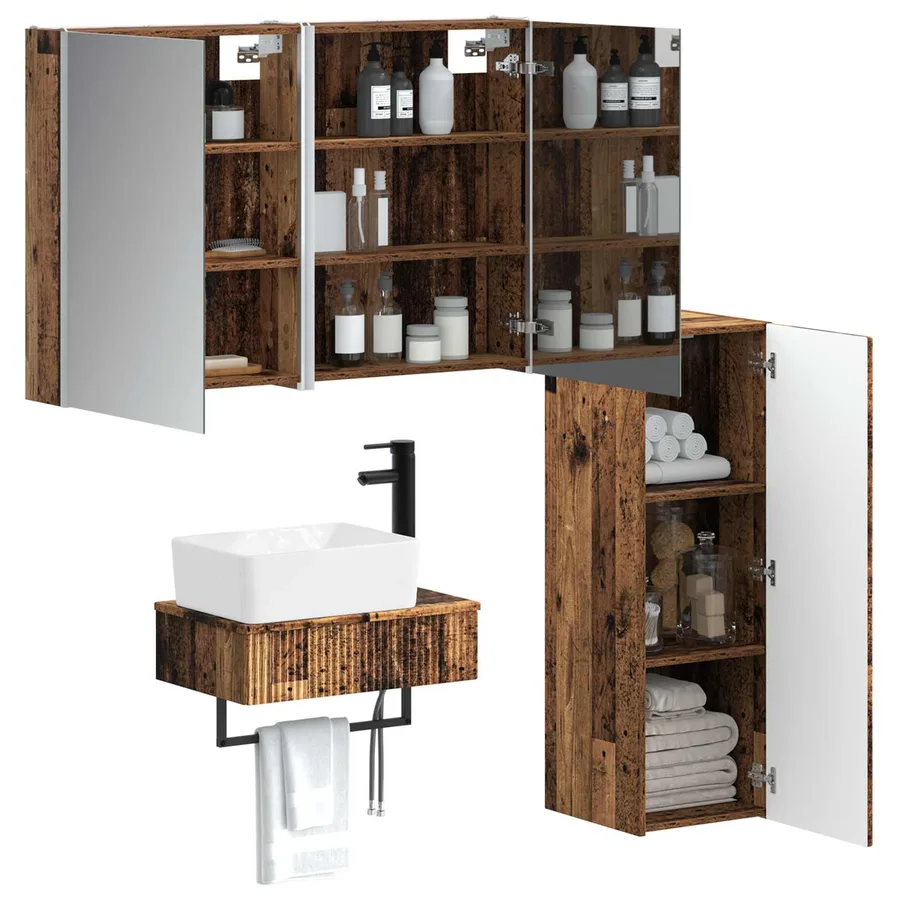 Ensemble de mobilier de salle de bain 4 pcs Bois ancien - 3
