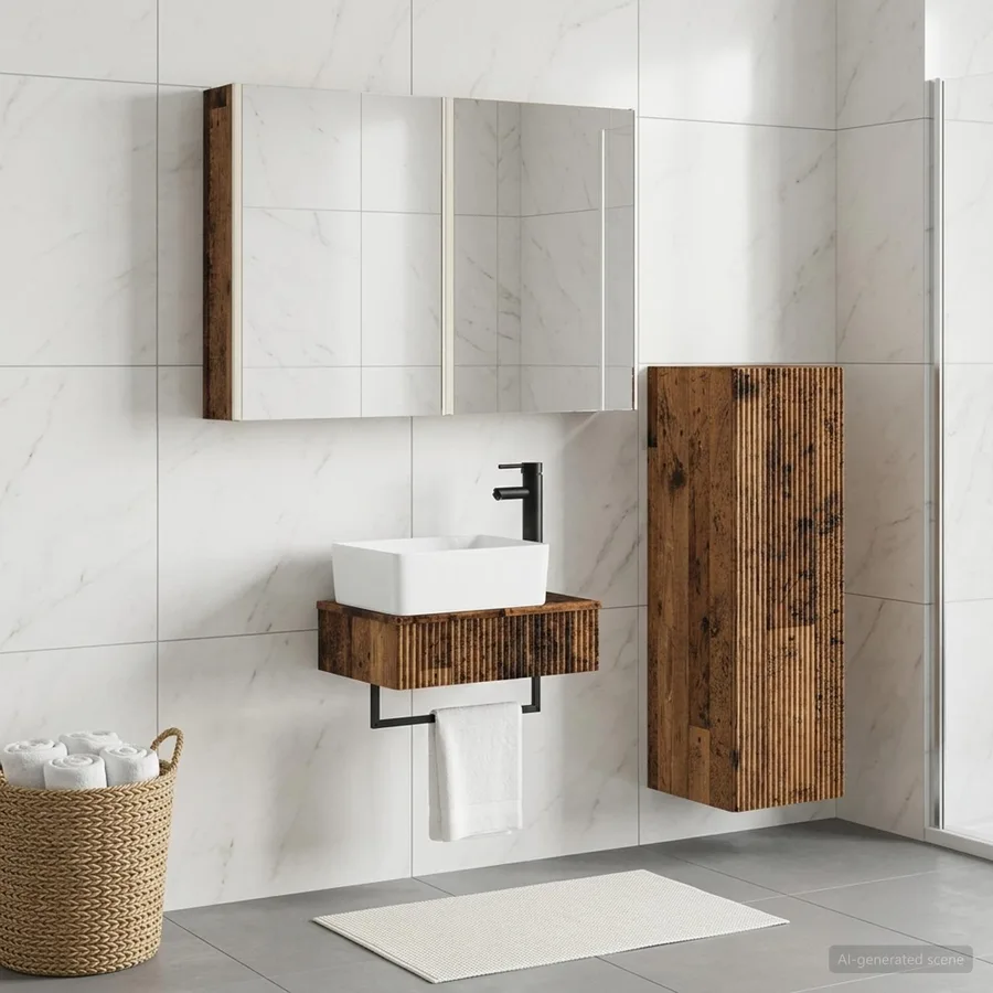 Ensemble de mobilier de salle de bain 4 pcs Bois ancien - 4