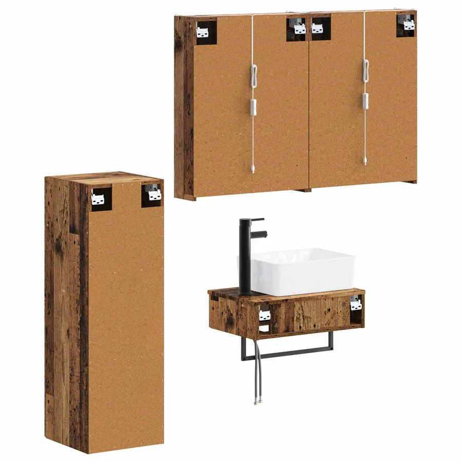 Ensemble de mobilier de salle de bain 4 pcs Bois ancien - 5