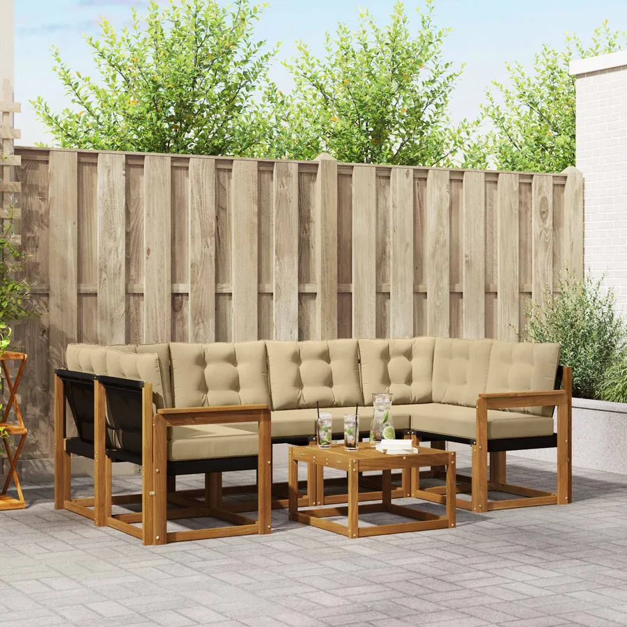 Ensemble de canapés d'extérieur 7 pcs Naturel et Beige