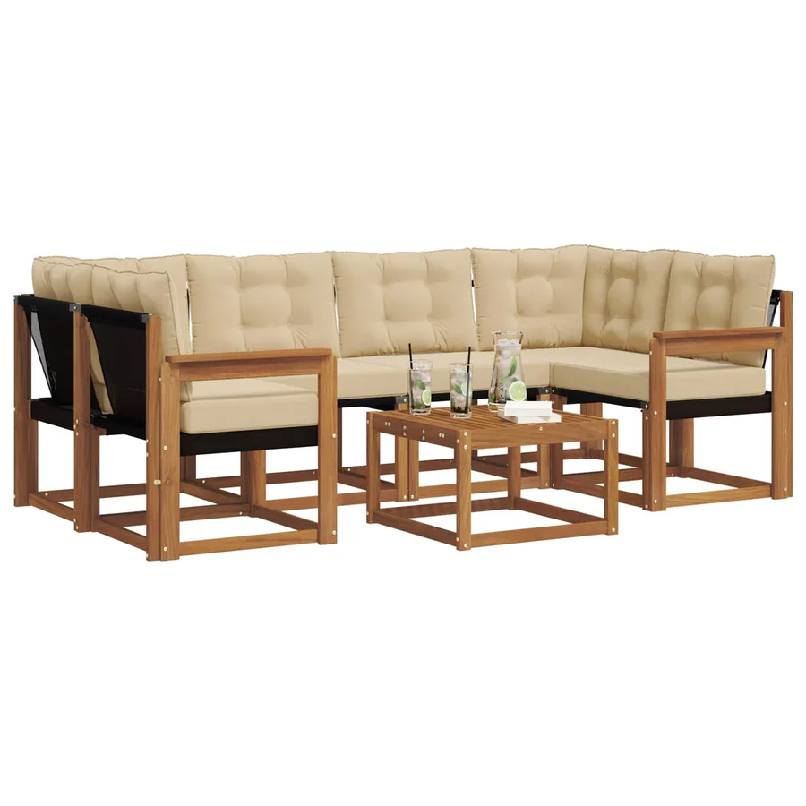 Ensemble de canapés d'extérieur 7 pcs Naturel et Beige - 3