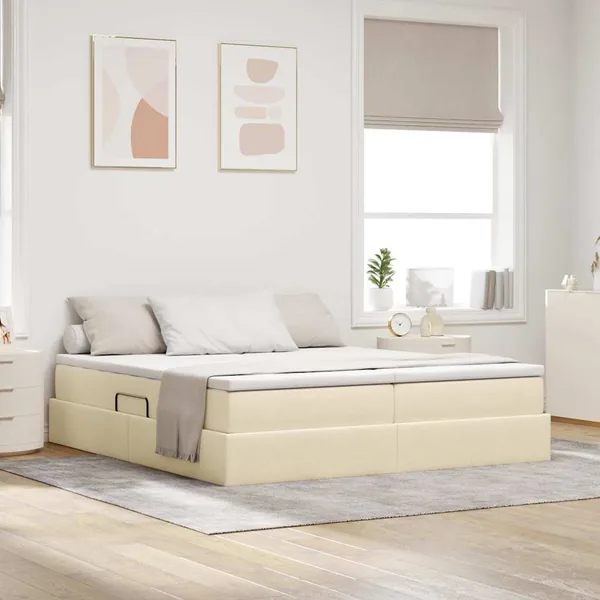 Lit avec rangement et matelas Crème 180 x 200 cm Polyester