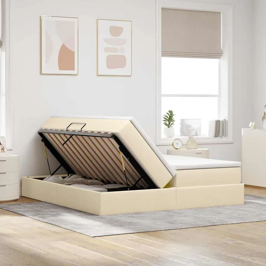 Lit avec rangement et matelas Crème 180 x 200 cm Polyester - 4