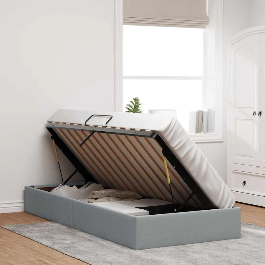 Lit de Rangement avec stockage Gris clair 90 x 190 cm Tissu - 4