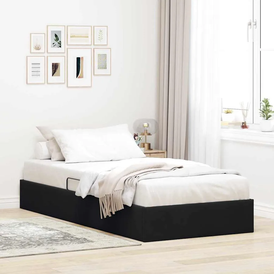 Lit de Rangement avec stockage Noir 90 x 190 cm Velours