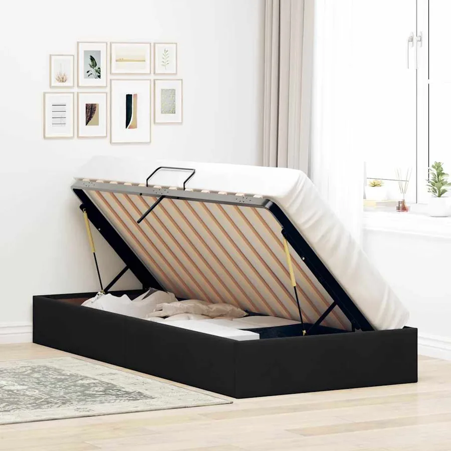 Lit de Rangement avec stockage Noir 90 x 190 cm Velours - 4