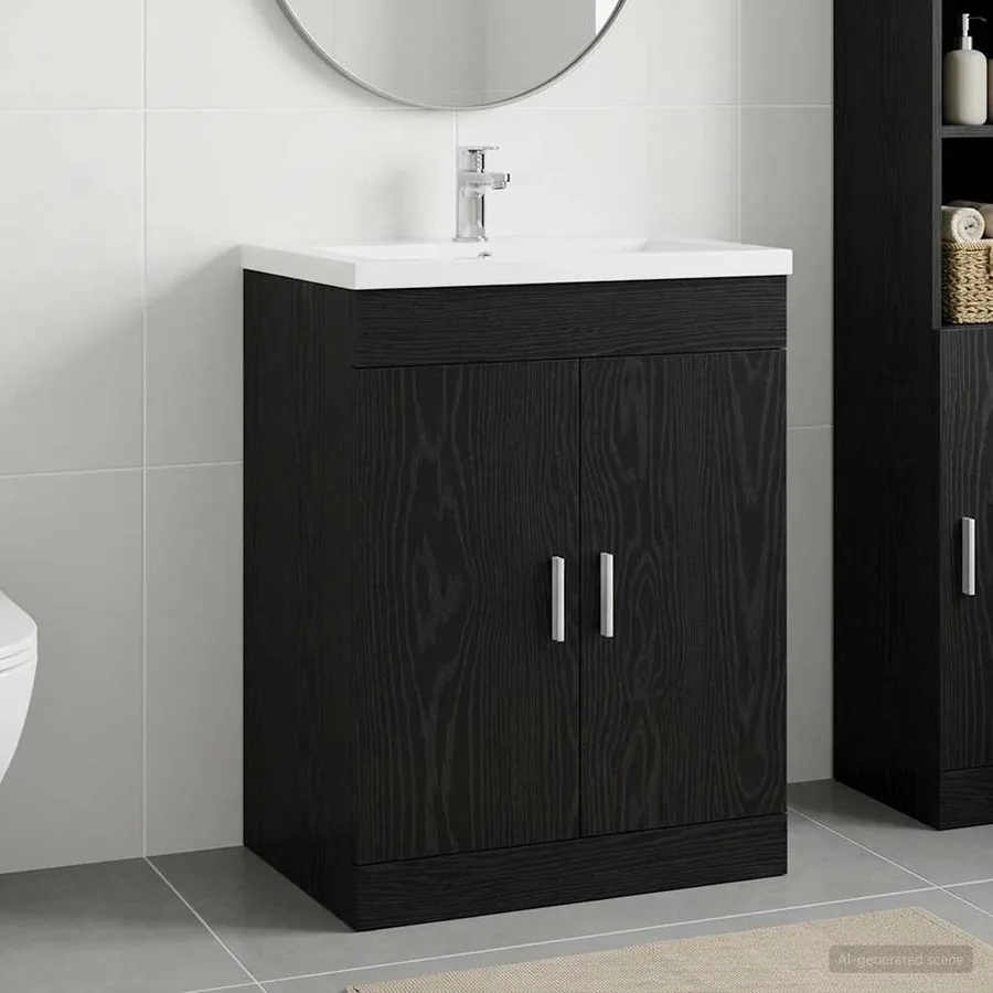 Meuble sous lavabo de salle de bain Chêne noir