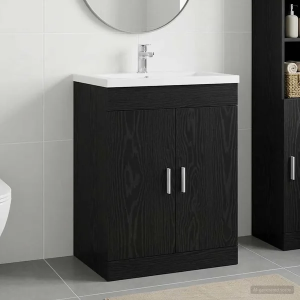 Meuble sous lavabo de salle de bain Chêne noir
