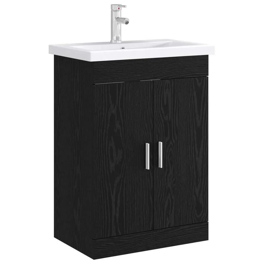 Meuble sous lavabo de salle de bain Chêne noir - 3