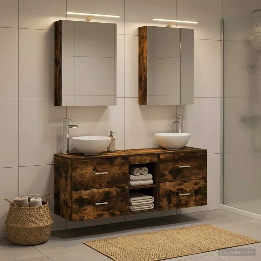 Ensemble d'armoire de salle de bain 5 pcs Chêne fumé