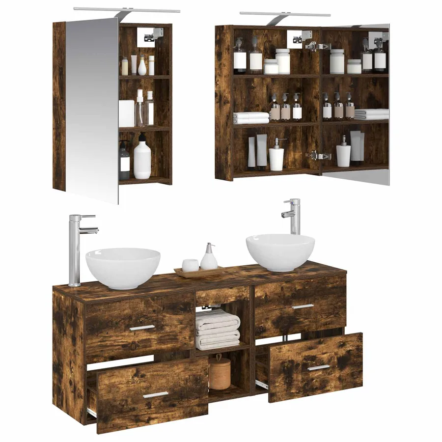 Ensemble d'armoire de salle de bain 5 pcs Chêne fumé - 3