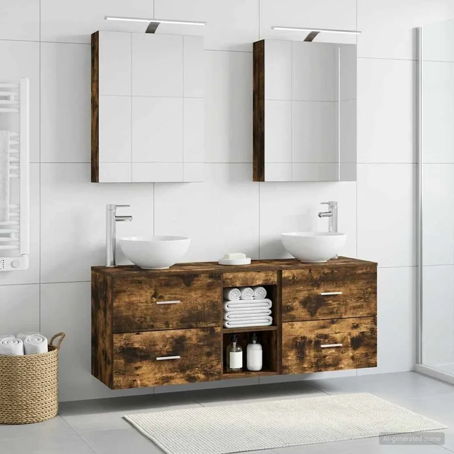 Ensemble d'armoire de salle de bain 5 pcs Chêne fumé - 4