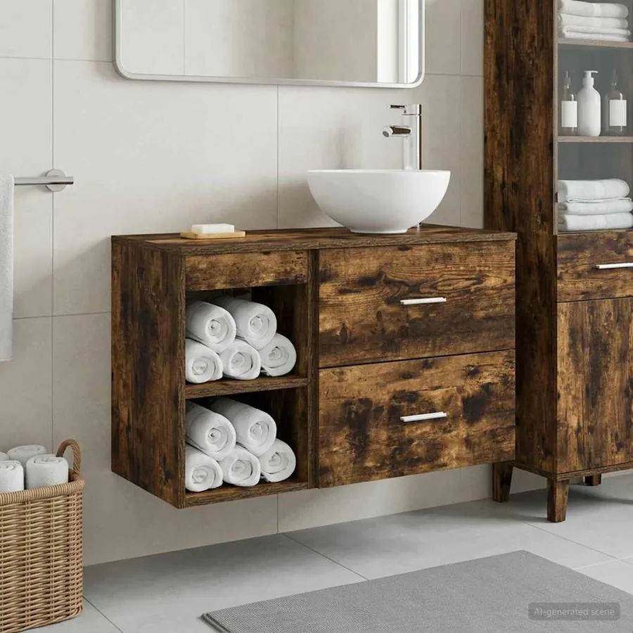 Ensemble de mobilier de salle de bain 2 pcs Chêne fumé