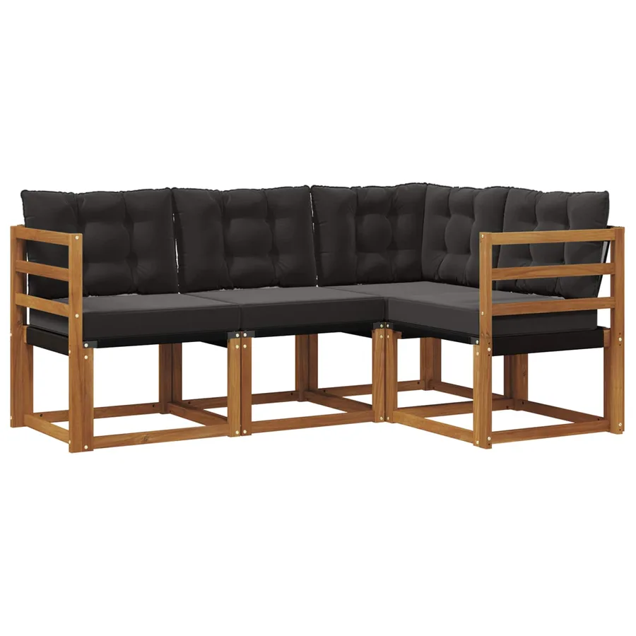 Ensemble de canapés d'extérieur 4 pcs Naturel et Noir - 2
