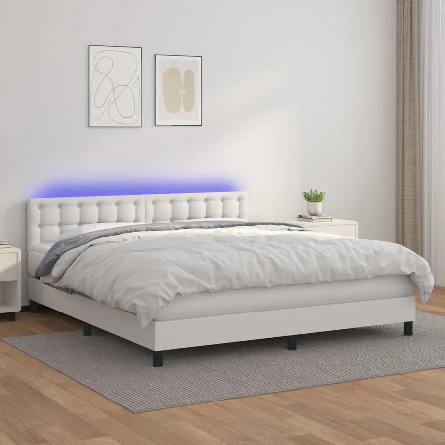 Sommier à lattes de lit avec matelas et LED Blanc 180x200 cm