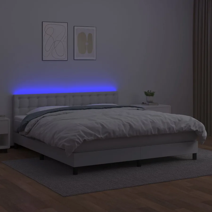 Sommier à lattes de lit avec matelas et LED Blanc 180x200 cm - 4