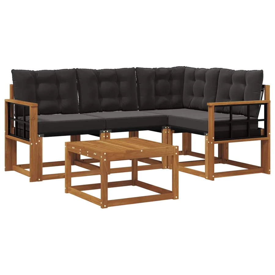 Ensemble de canapés d'extérieur 5 pcs Naturel et Noir - 2
