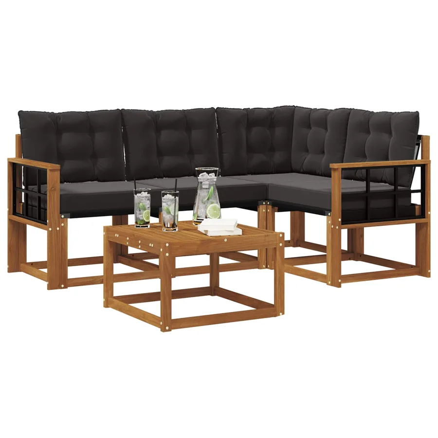 Ensemble de canapés d'extérieur 5 pcs Naturel et Noir - 3