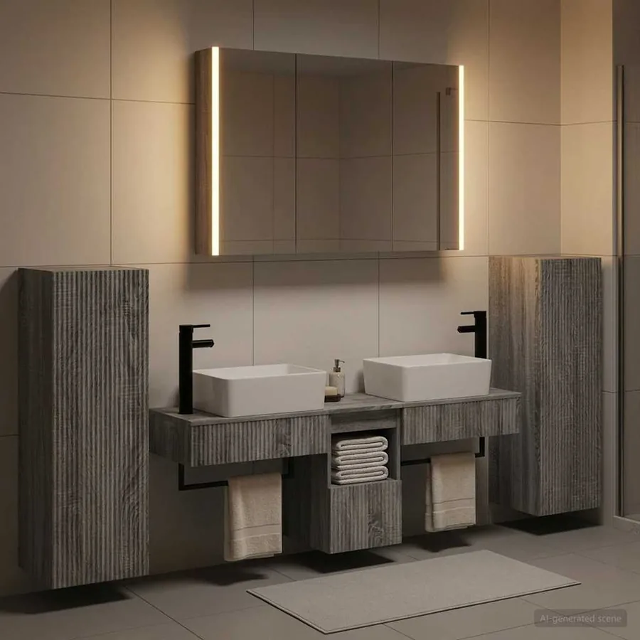 Ensemble de mobilier de salle de bain 6 pcs Sonoma gris