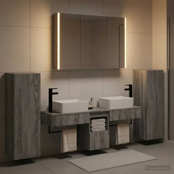 Ensemble de mobilier de salle de bain 6 pcs Sonoma gris