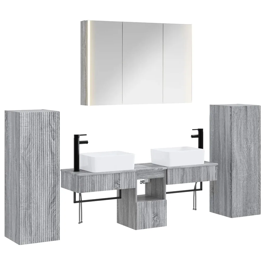 Ensemble de mobilier de salle de bain 6 pcs Sonoma gris - 2