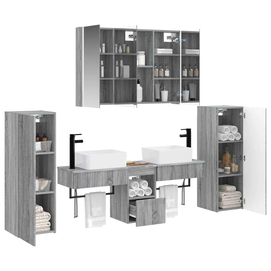 Ensemble de mobilier de salle de bain 6 pcs Sonoma gris - 3