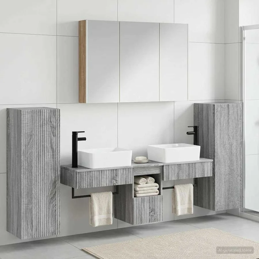 Ensemble de mobilier de salle de bain 6 pcs Sonoma gris - 4