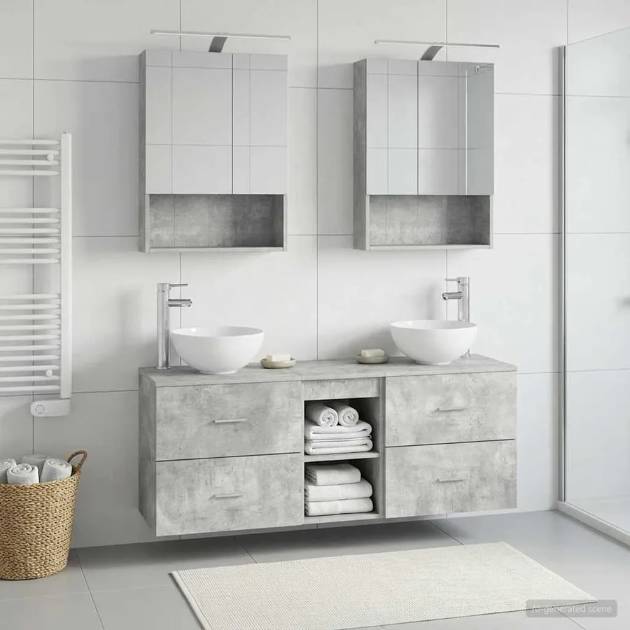 Ensemble d'armoire de salle de bain 5 pcs Gris béton