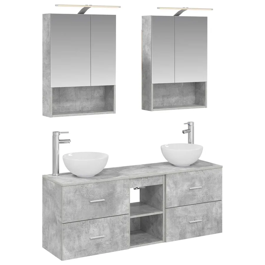 Ensemble d'armoire de salle de bain 5 pcs Gris béton - 2