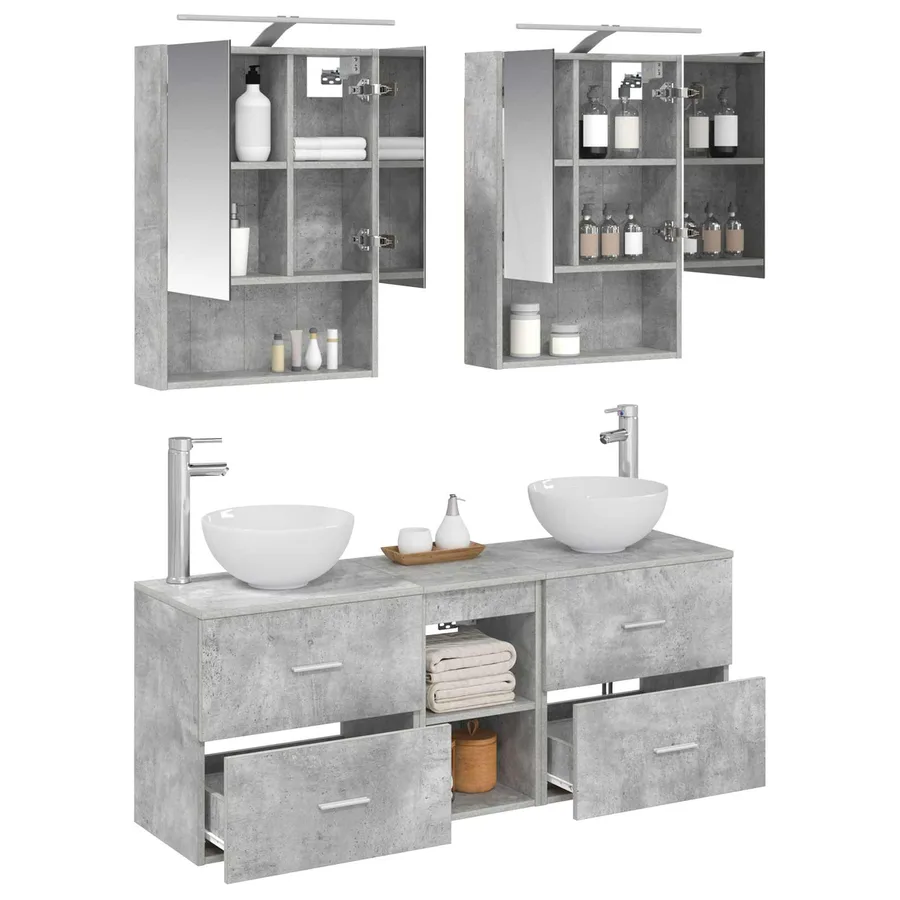 Ensemble d'armoire de salle de bain 5 pcs Gris béton - 3