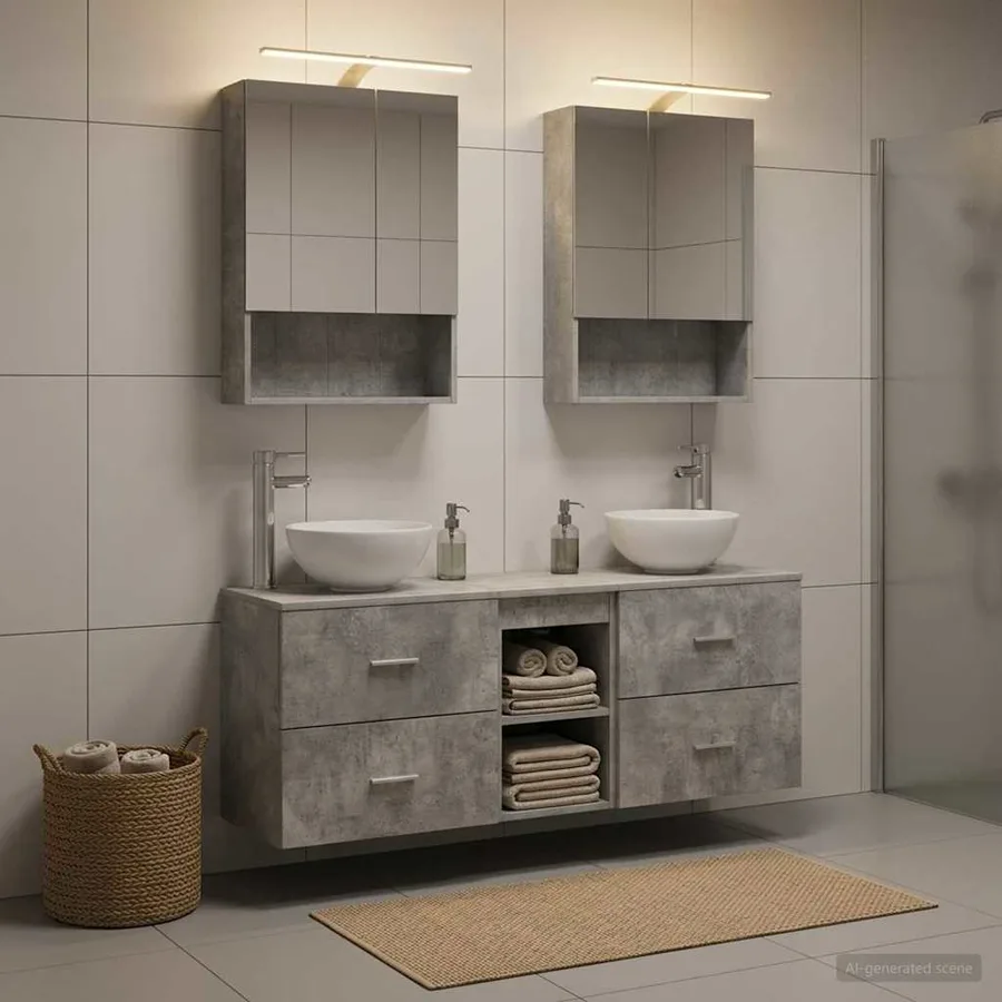Ensemble d'armoire de salle de bain 5 pcs Gris béton - 4