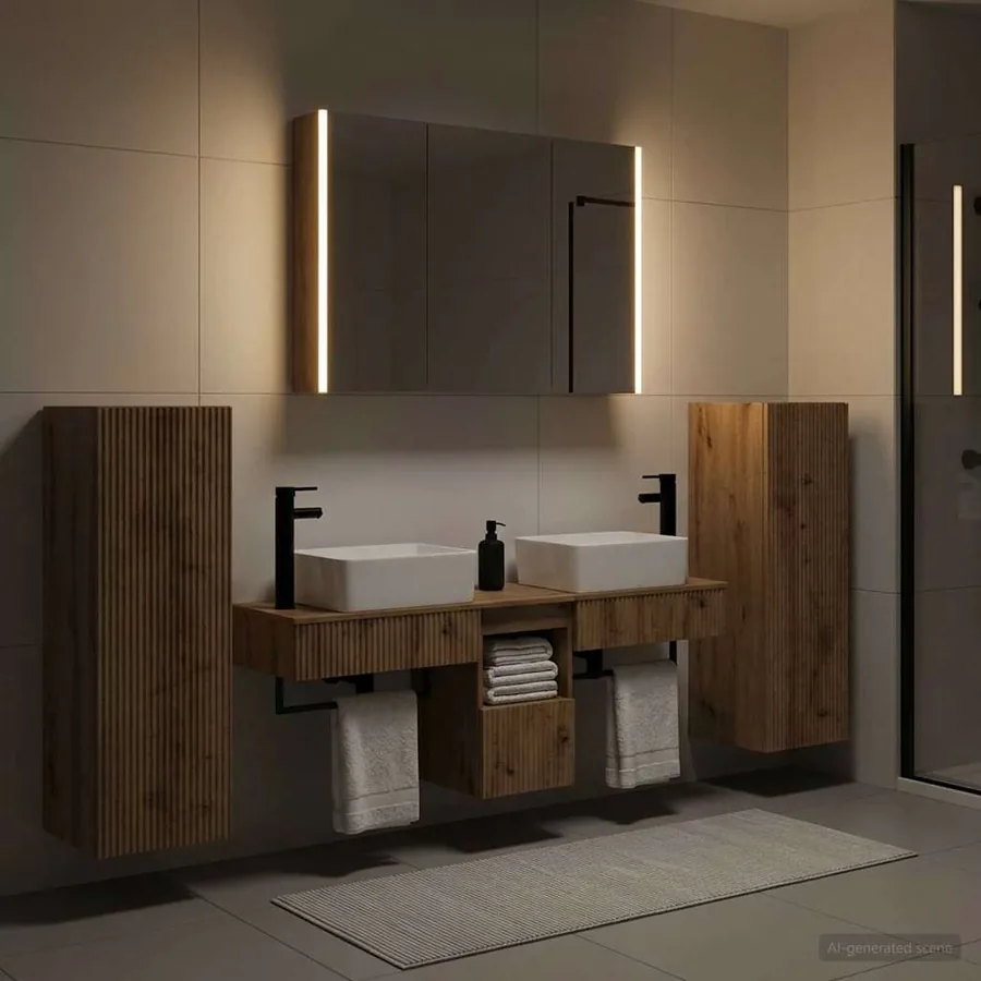 Ensemble de mobilier de salle de bain 6 pc Chêne artisanal