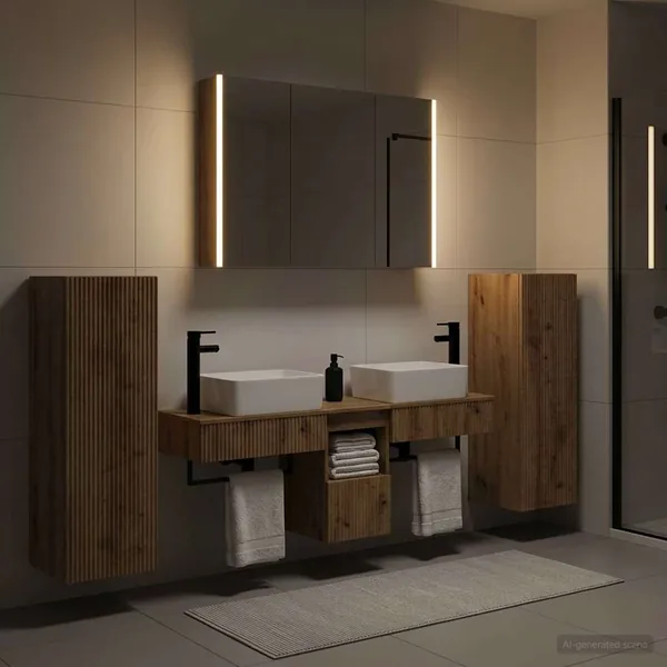 Ensemble de mobilier de salle de bain 6 pc Chêne artisanal