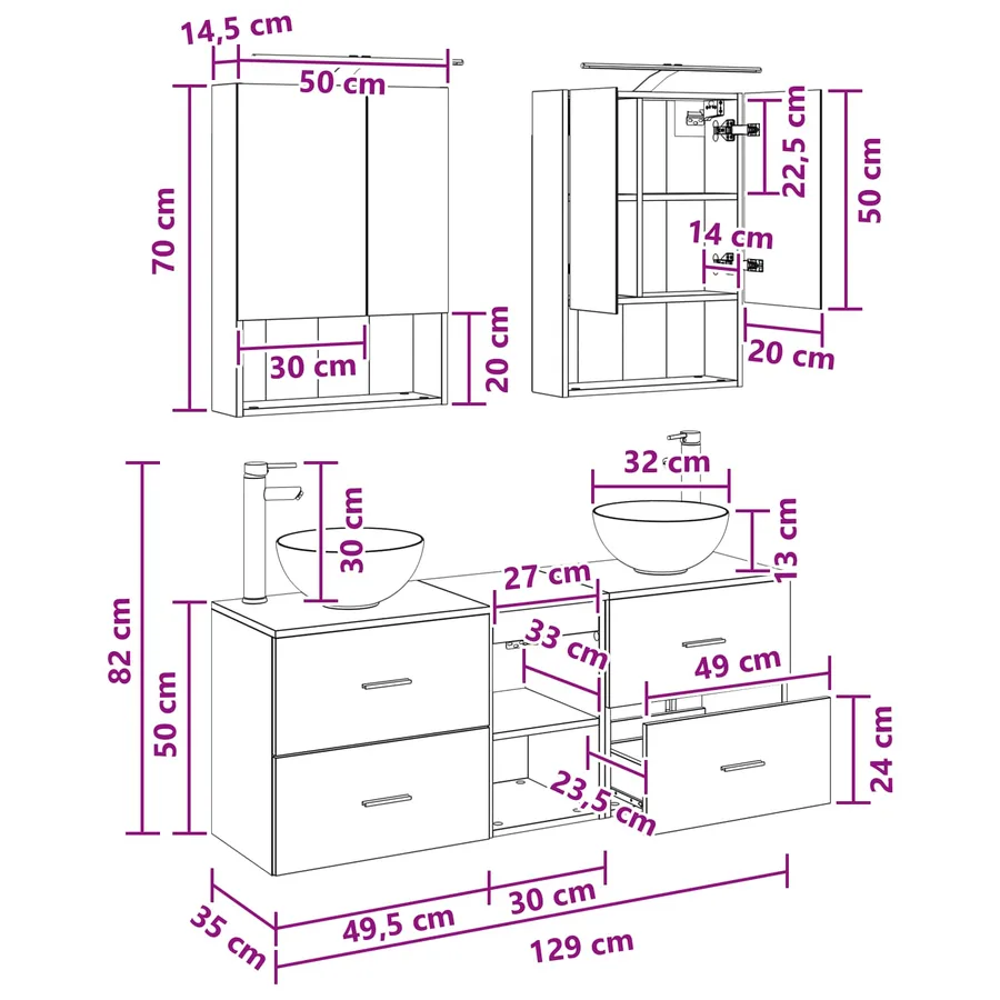 Ensemble d'armoire de salle de bain 5 pcs Chêne noir - 14