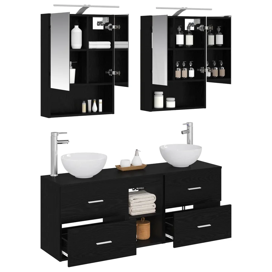Ensemble d'armoire de salle de bain 5 pcs Chêne noir - 3