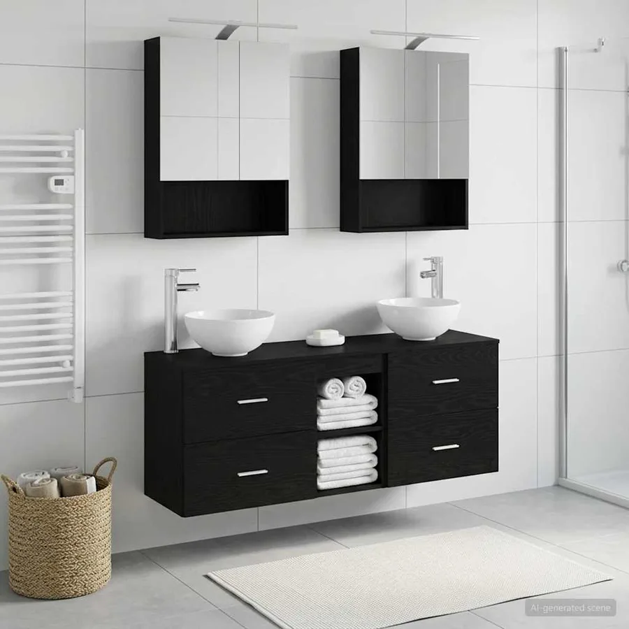 Ensemble d'armoire de salle de bain 5 pcs Chêne noir - 4