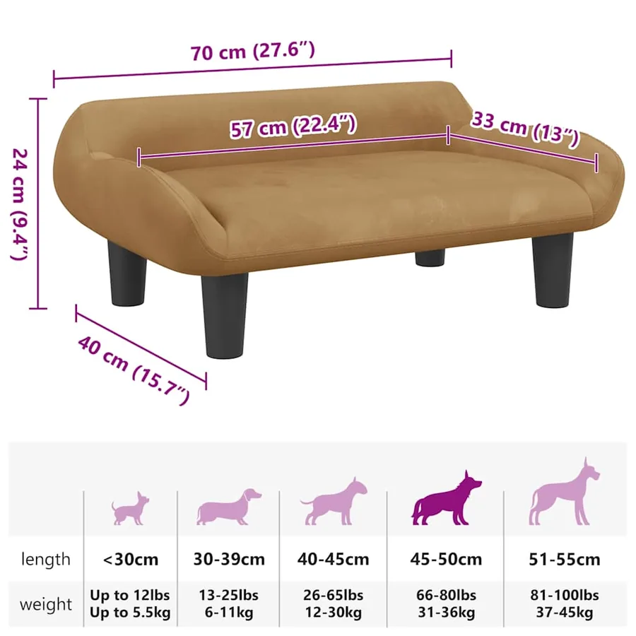 Lit pour chien marron 70x40x24 cm velours - 7