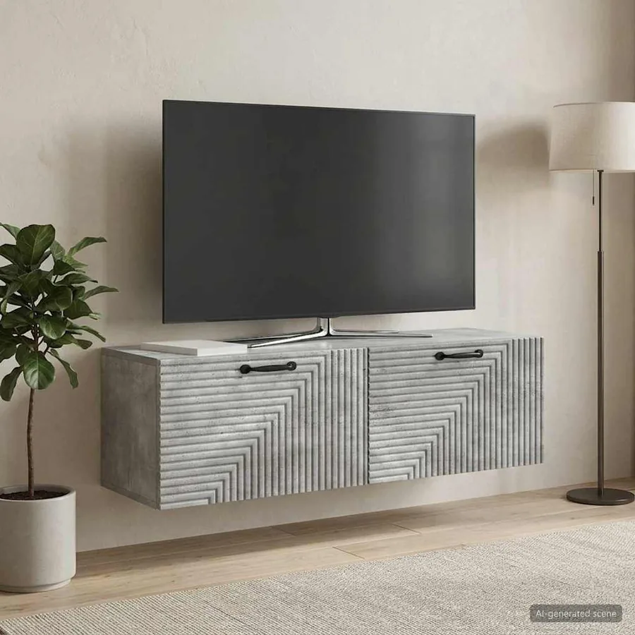 Meuble TV mural Gris béton 98 x 31 x 30 cm Bois d'ingénierie