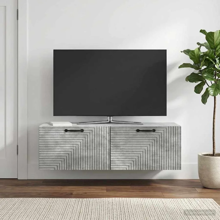 Meuble TV mural Gris béton 98 x 31 x 30 cm Bois d'ingénierie - 4