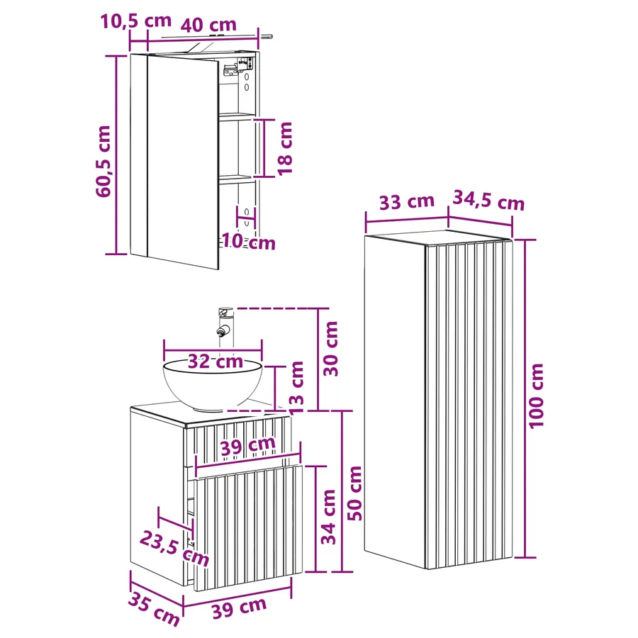 Ensemble de mobilier de salle de bain 4 pcs Gris béton - 12