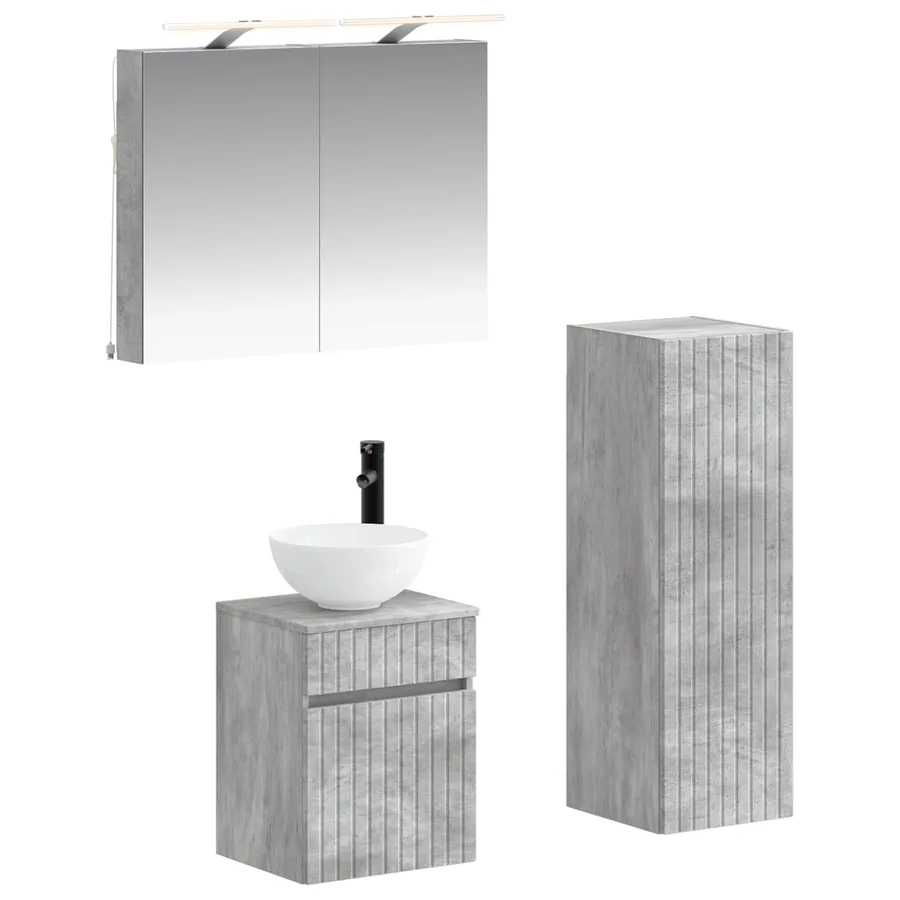 Ensemble de mobilier de salle de bain 4 pcs Gris béton - 2