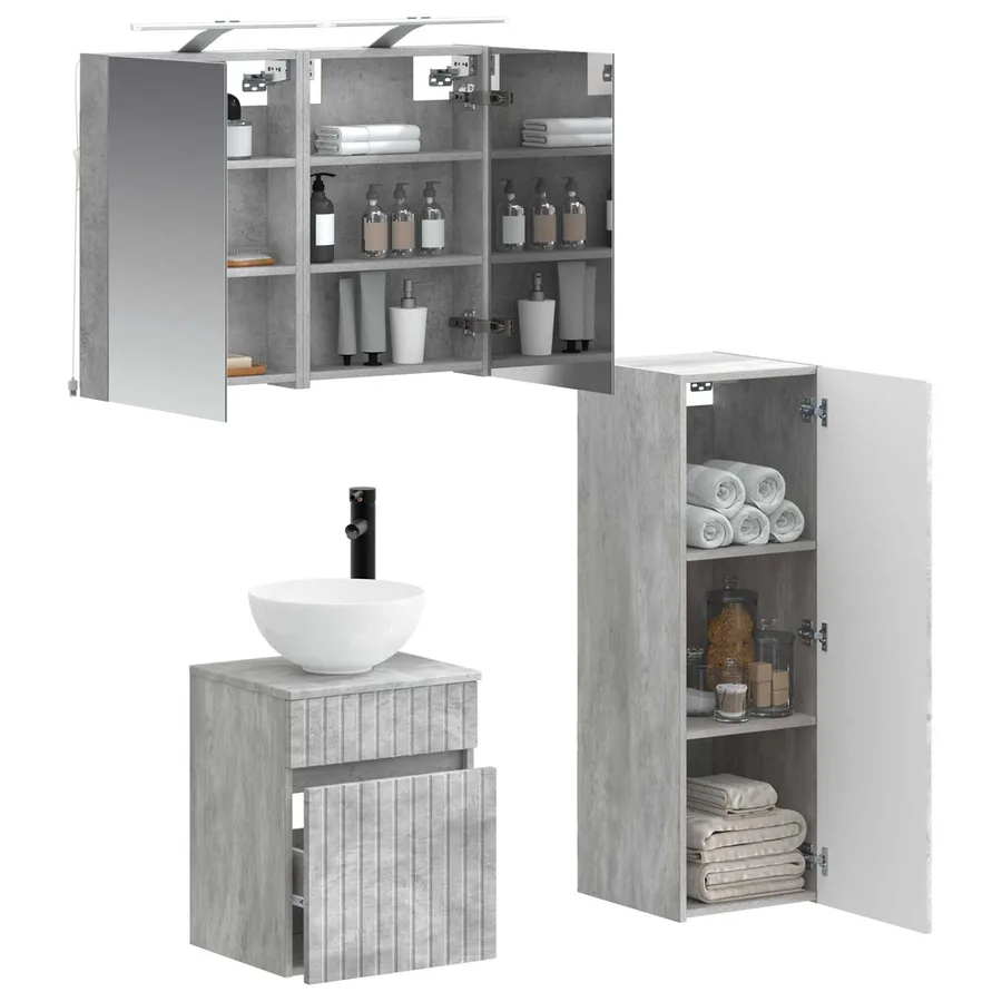 Ensemble de mobilier de salle de bain 4 pcs Gris béton - 3