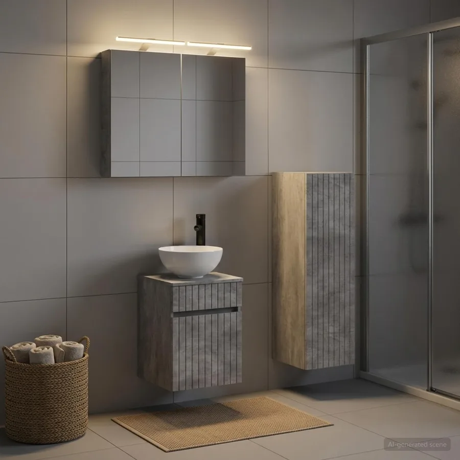 Ensemble de mobilier de salle de bain 4 pcs Gris béton - 4