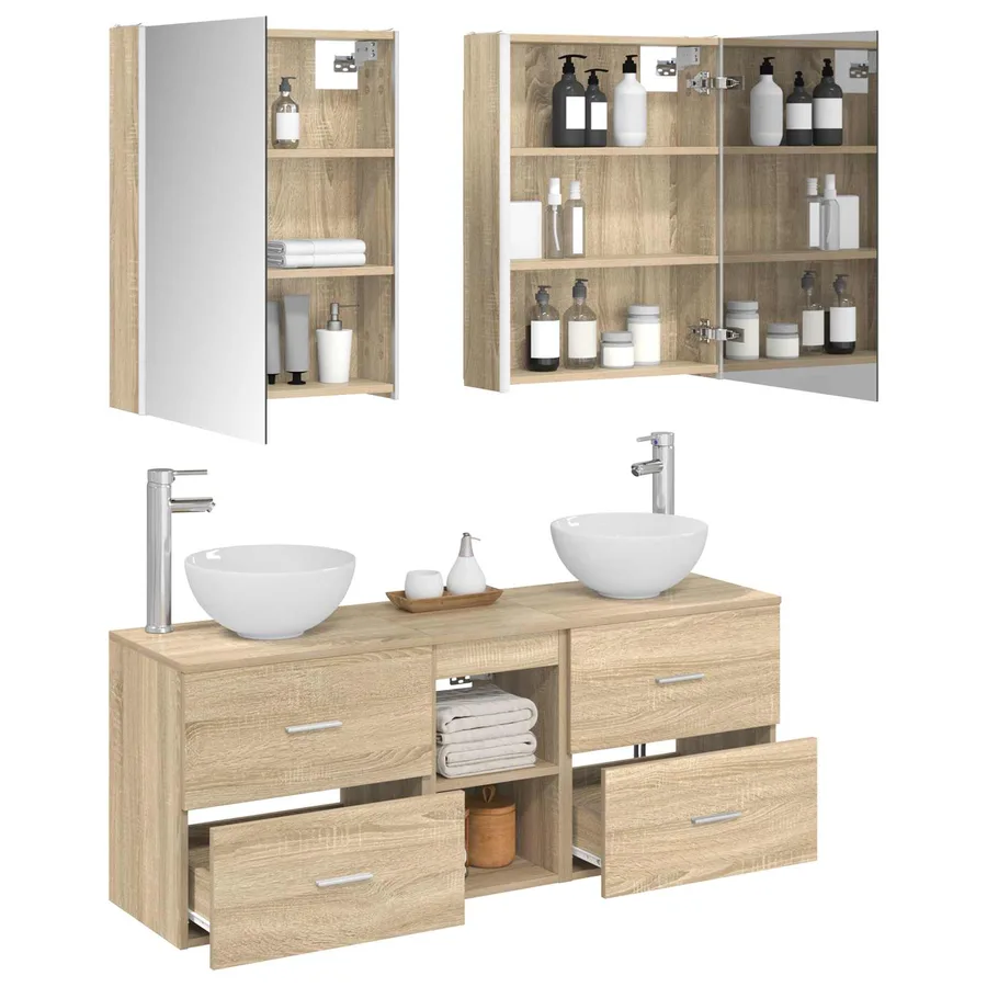 Ensemble d'armoire de salle de bain 5 pcs Chêne Sonoma - 3