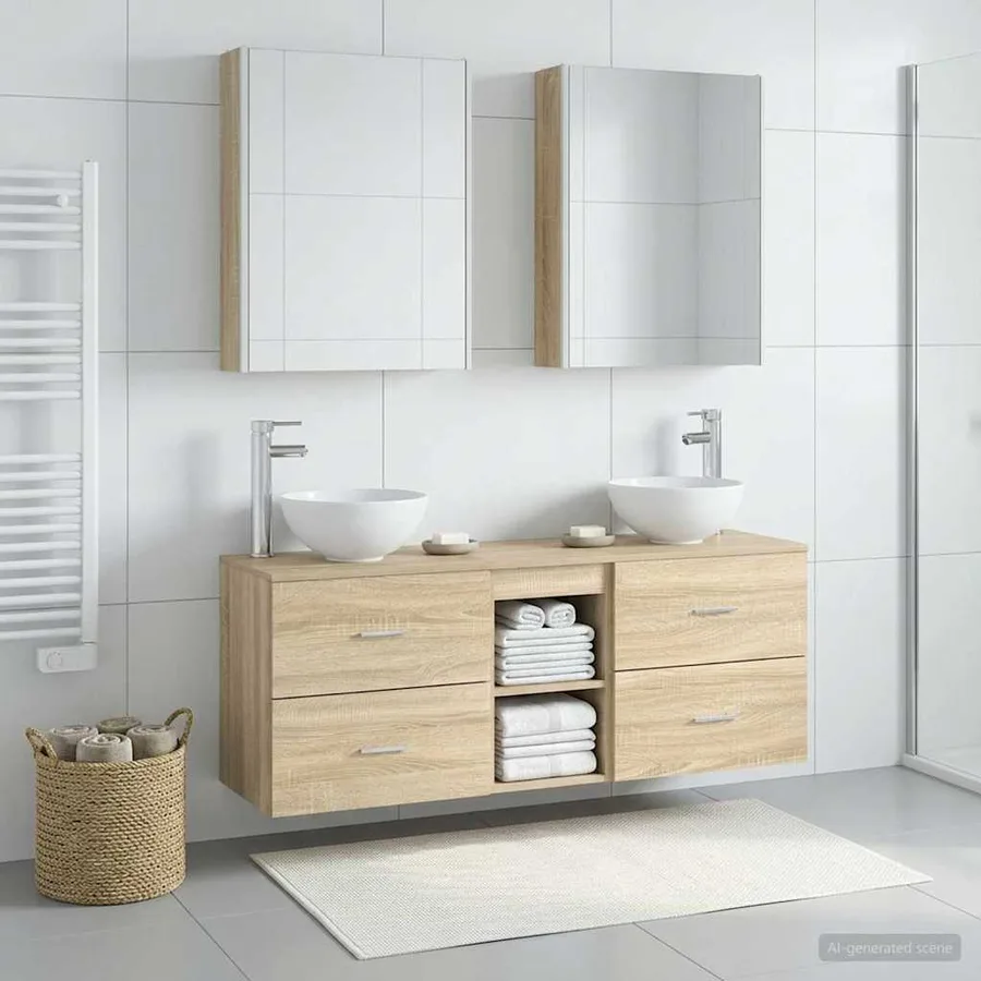 Ensemble d'armoire de salle de bain 5 pcs Chêne Sonoma - 4