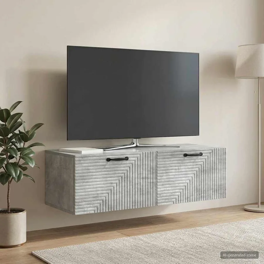Meuble TV mural Gris béton 98 x 41 x 30 cm Bois d'ingénierie